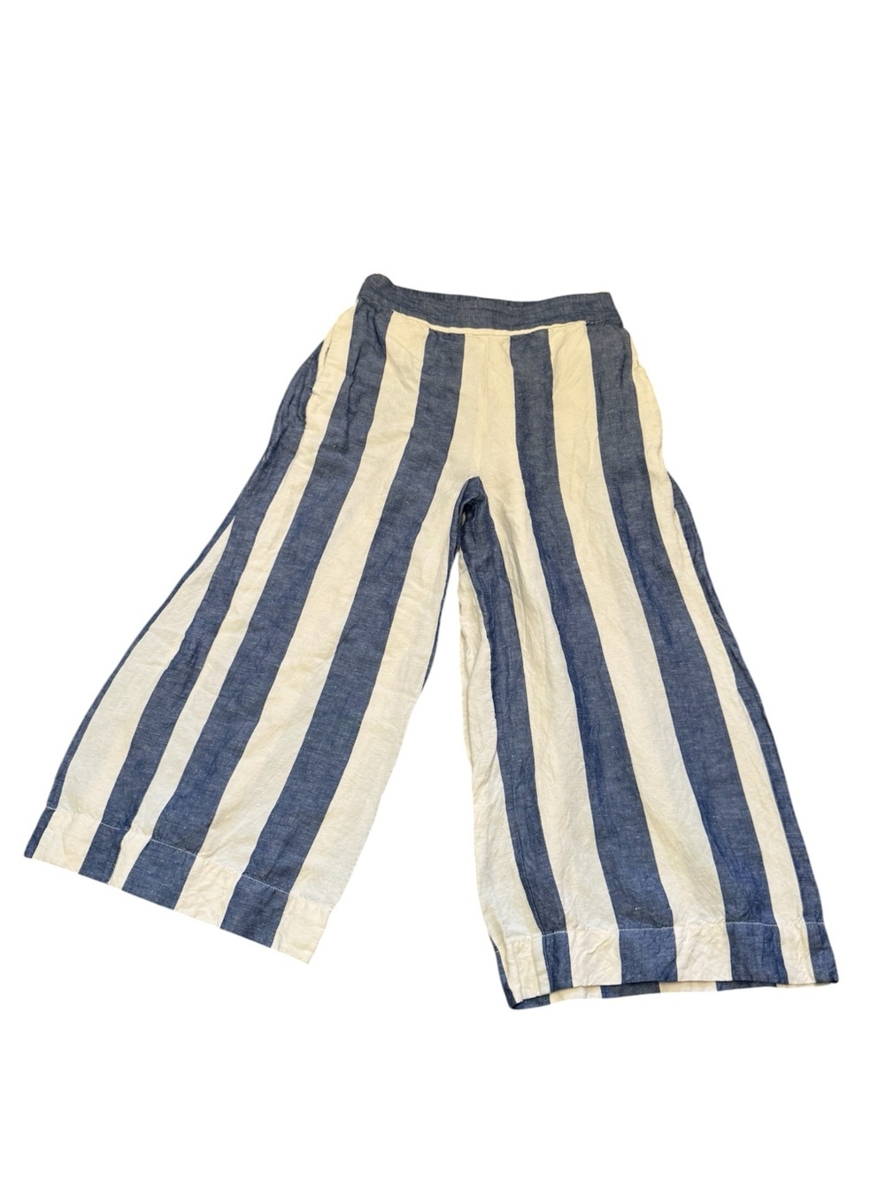 Madewell Huston Stripe Crop Pants Wide Leg Linen Elastic Waist small